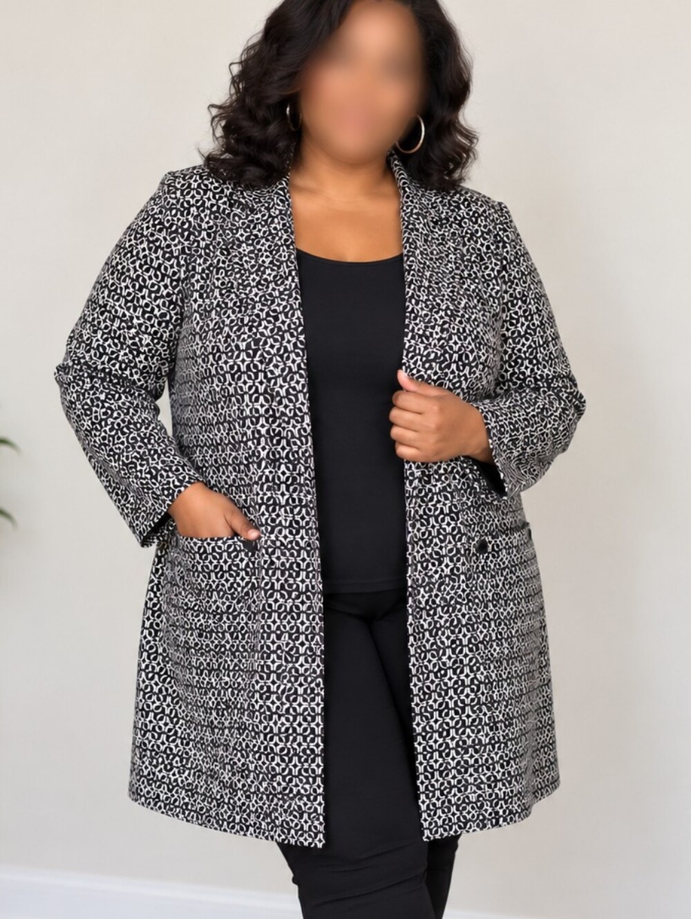 Cato Black & White Geometric Print Open Front Blazer Jacket 22/24W Plus